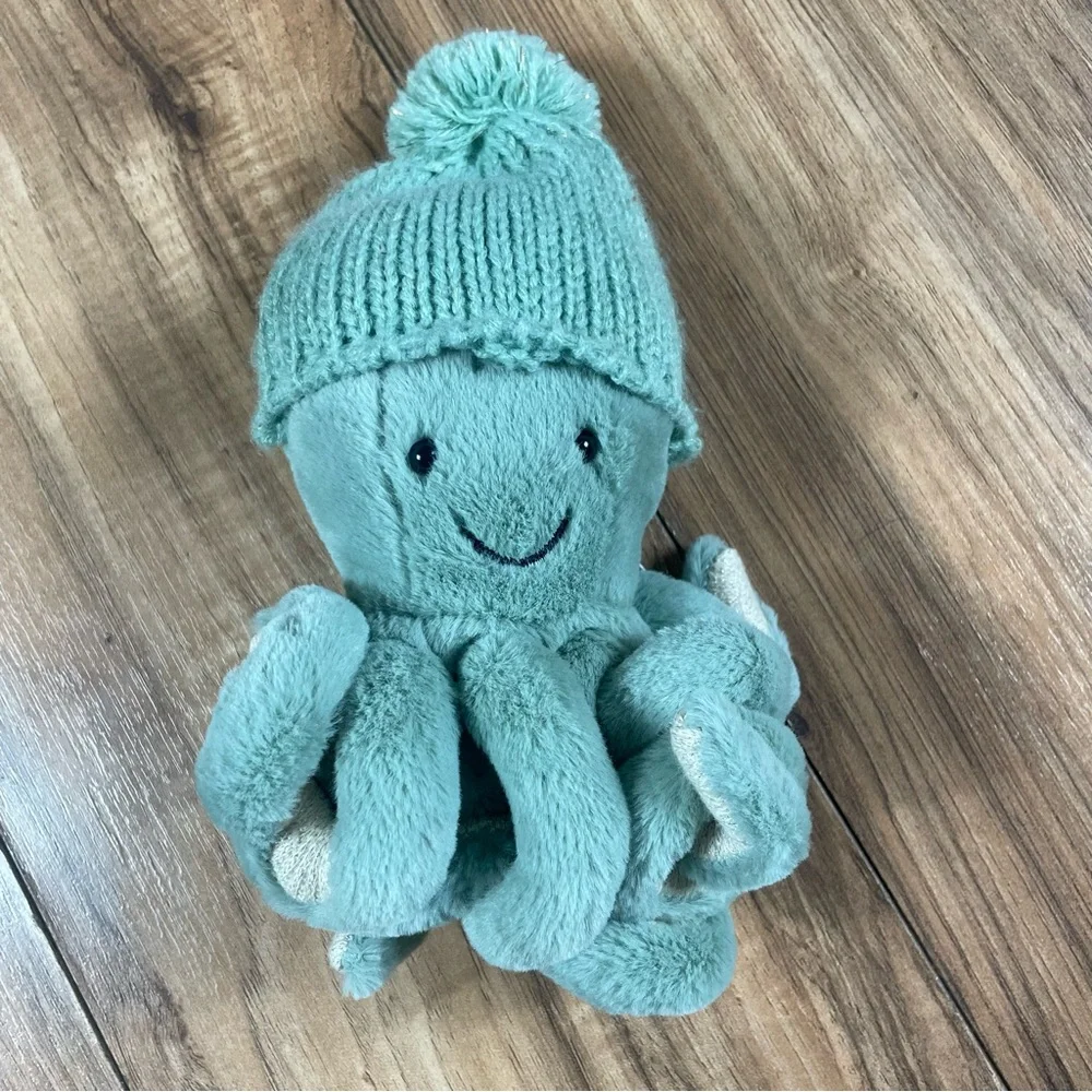 Jellycat Cozy Odyssey Octopus Rare Retired Sage Green with Knit Hat 9.5”